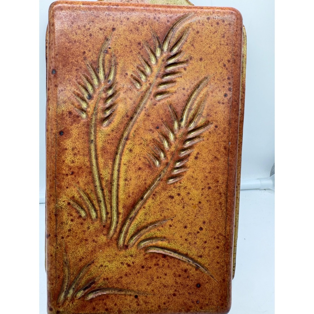 Vintage Ceramic Wheat Tile Box Speckled Glaze Mid Century Retro Trinket Stash